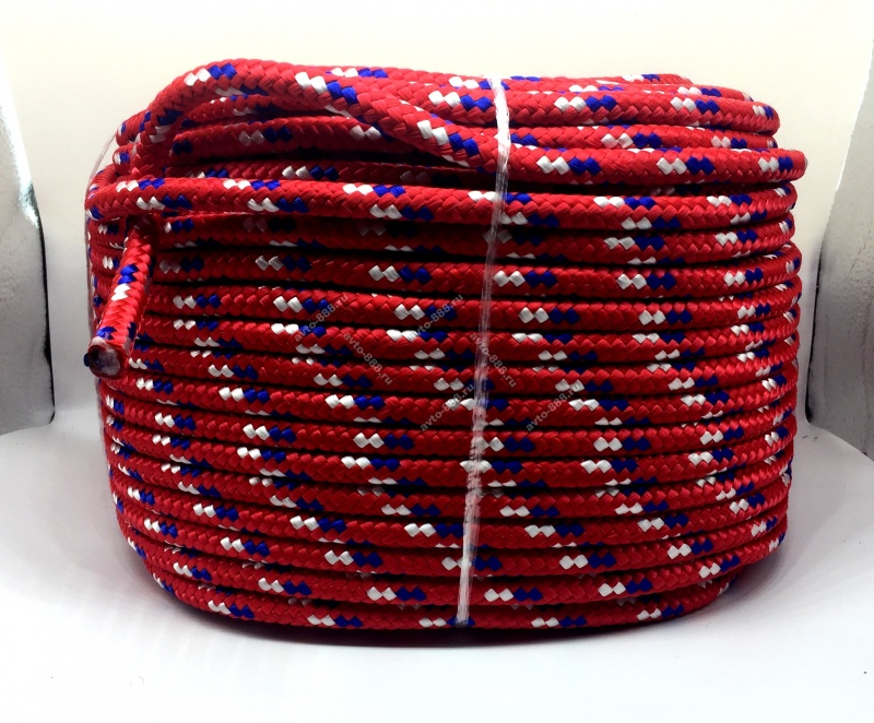 Веревка ( шнур) плетеная 12-прядная 15мм  с сердечником, красная  (1M)