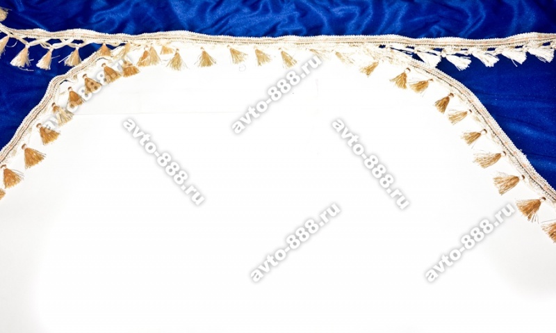 Ламбрекен (143см) со шторками (50*55см) синие с бежевыми кисточками
