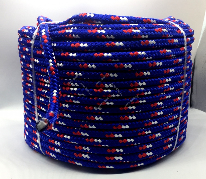 Веревка ( шнур) плетеная 8-прядная 10мм с сердечником, синяя  (1M)